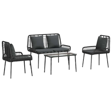 vidaXL Salon de jardin avec coussins 4 pcs Noir et crème Résine tressée