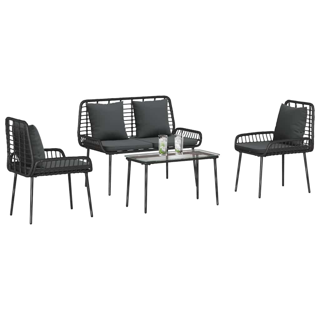 vidaXL Salon de jardin avec coussins 4 pcs Noir et crème Résine tressée