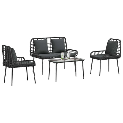 vidaXL Salon de jardin avec coussins 4 pcs Noir et crème Résine tressée