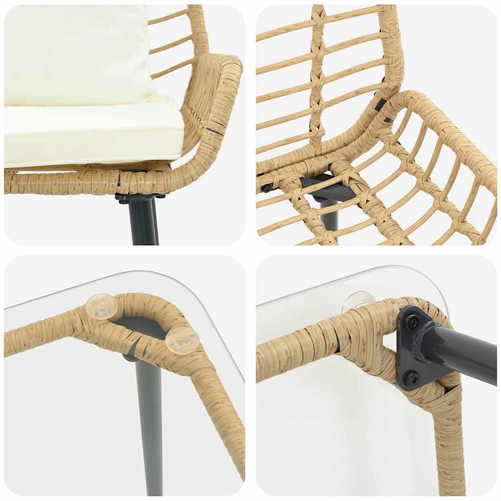 vidaXL Gartenmöbel Set mit Kissen 4 pcs Schwarz und Creme Poly-Rattan