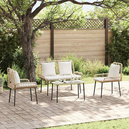 vidaXL Gartenmöbel Set mit Kissen 4 pcs Schwarz und Creme Poly-Rattan
