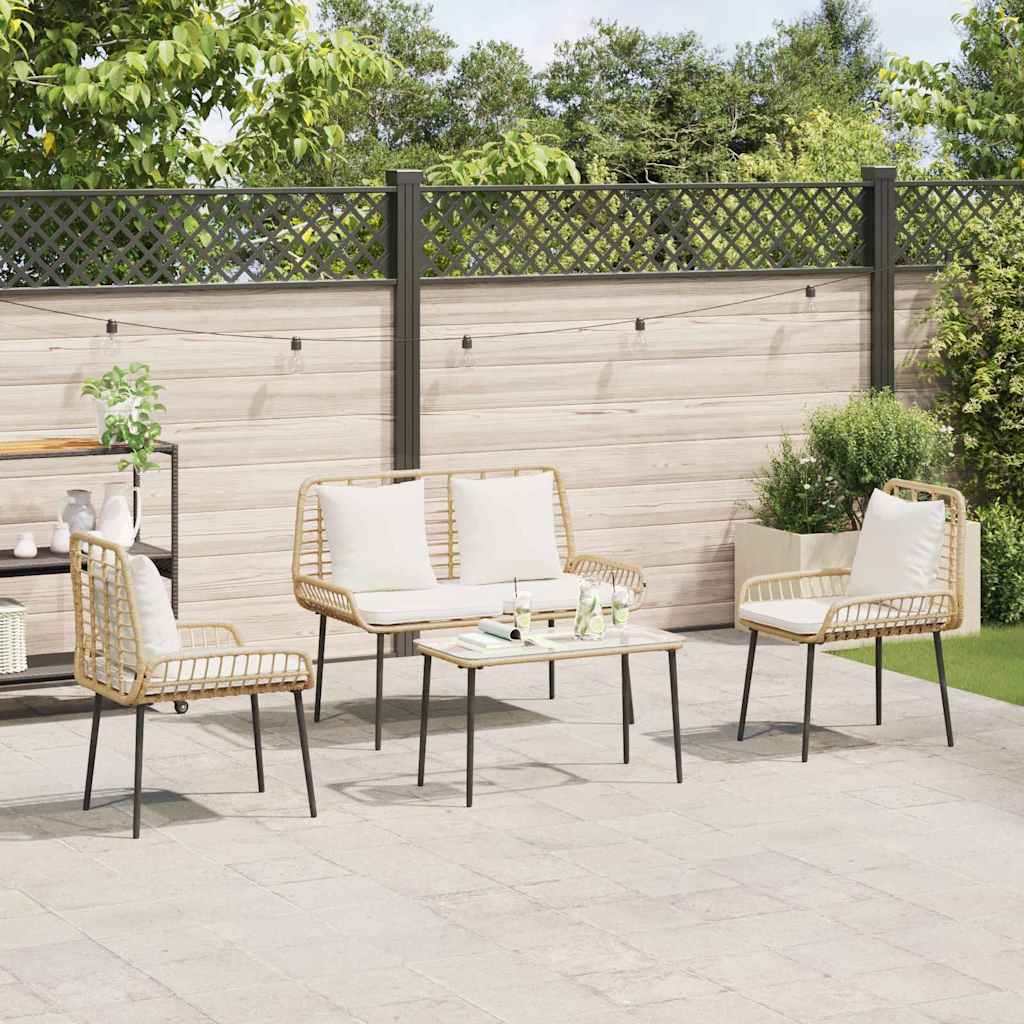 vidaXL Gartenmöbel Set mit Kissen 4 pcs Schwarz und Creme Poly-Rattan