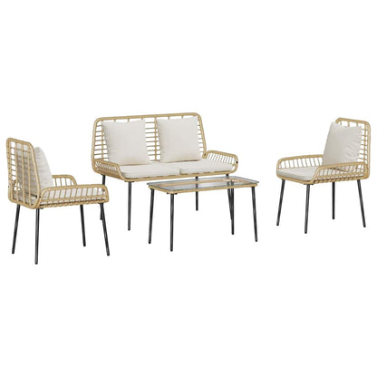 vidaXL Gartenmöbel Set mit Kissen 4 pcs Schwarz und Creme Poly-Rattan