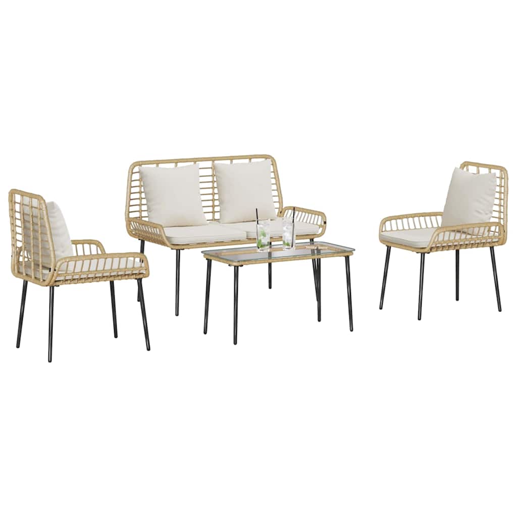 vidaXL Gartenmöbel Set mit Kissen 4 pcs Schwarz und Creme Poly-Rattan