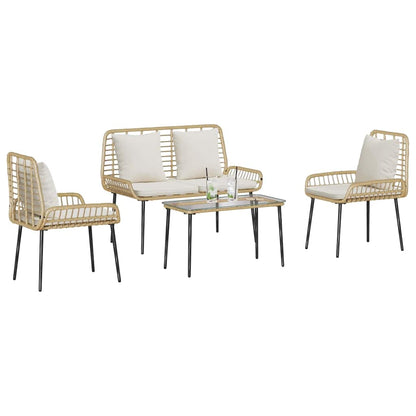 vidaXL Gartenmöbel Set mit Kissen 4 pcs Schwarz und Creme Poly-Rattan