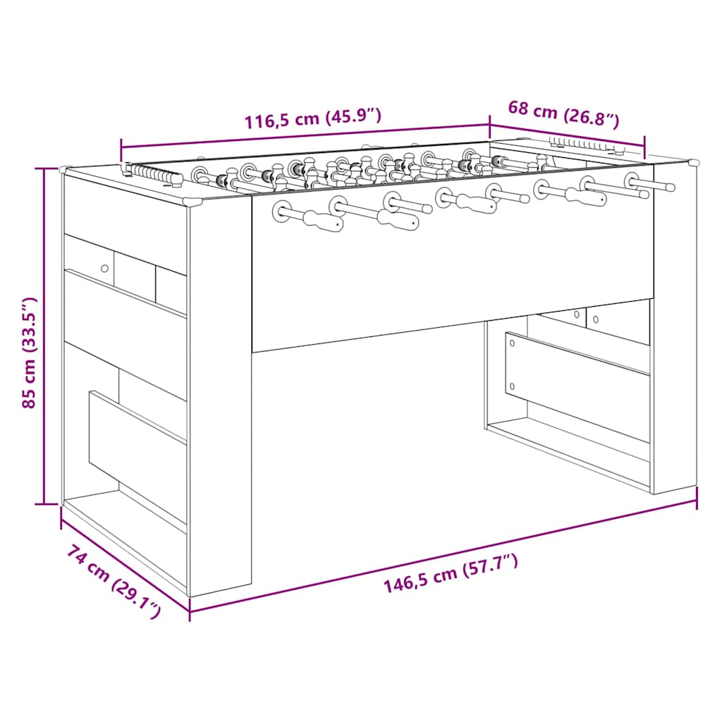 Tischfußballtisch Geräucherte Eiche 146,5 x 74 x 85 cm