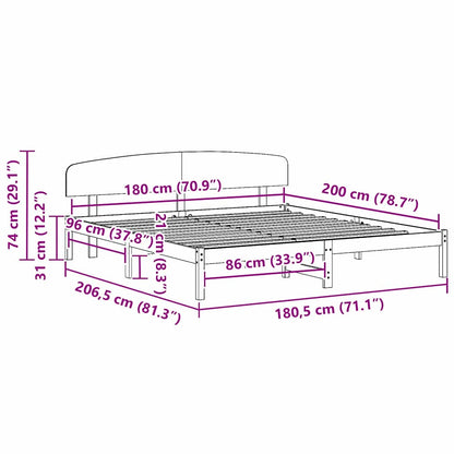 Bettrahmen Wachsbraun 180 x 200 cm Massives Kiefernholz