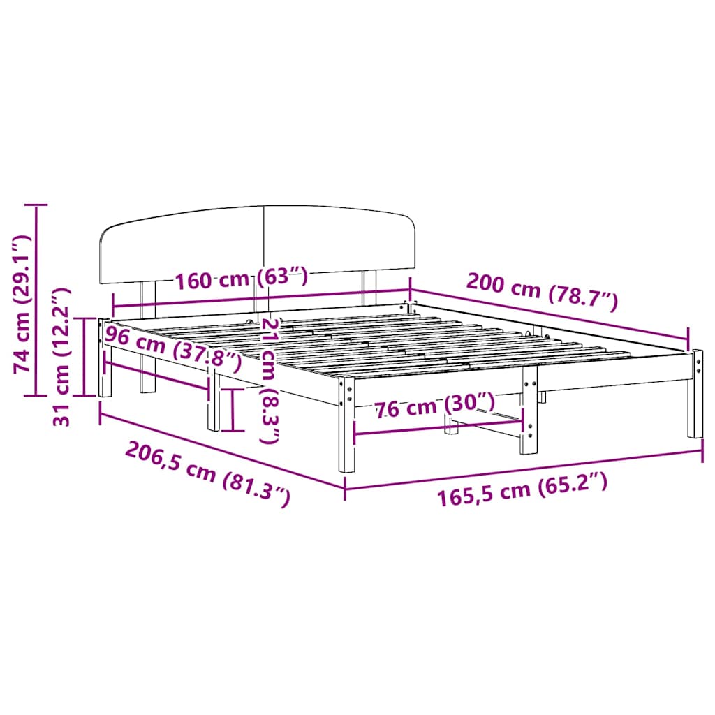 Bettrahmen Wachsbraun 160 x 200 cm Massives Kiefernholz