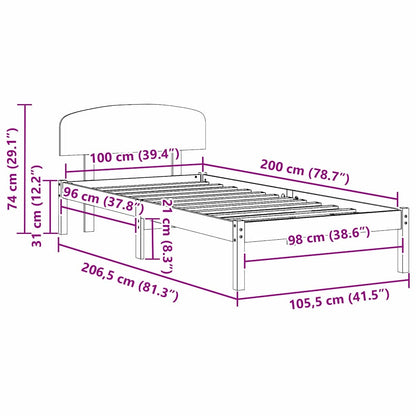 Bettrahmen Wachsbraun 100 x 200 cm Massives Kiefernholz