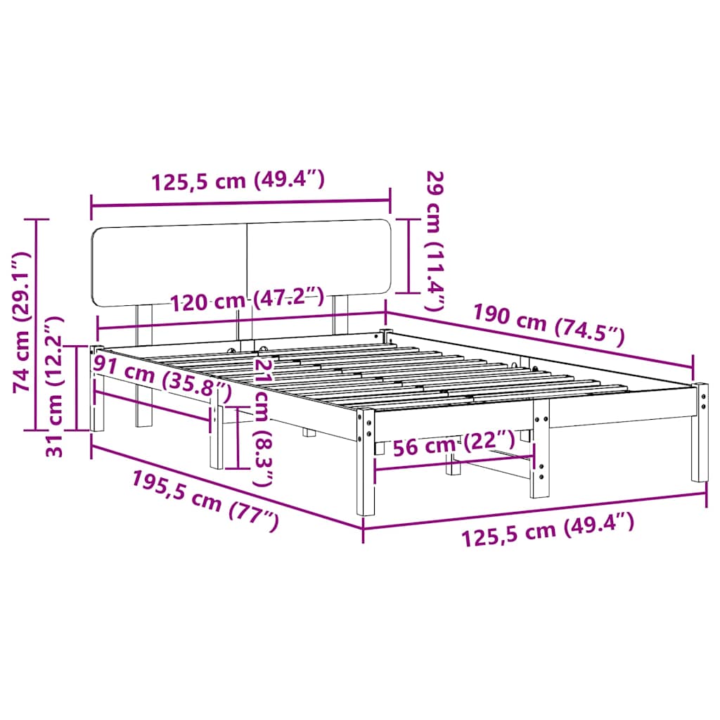 Bettrahmen mit Kopfteil Weiß 120 x 190 cm Massives Kiefernholz