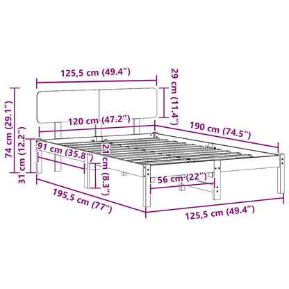 Bettrahmen Wachsbraun 120 x 190 cm Massives Kiefernholz