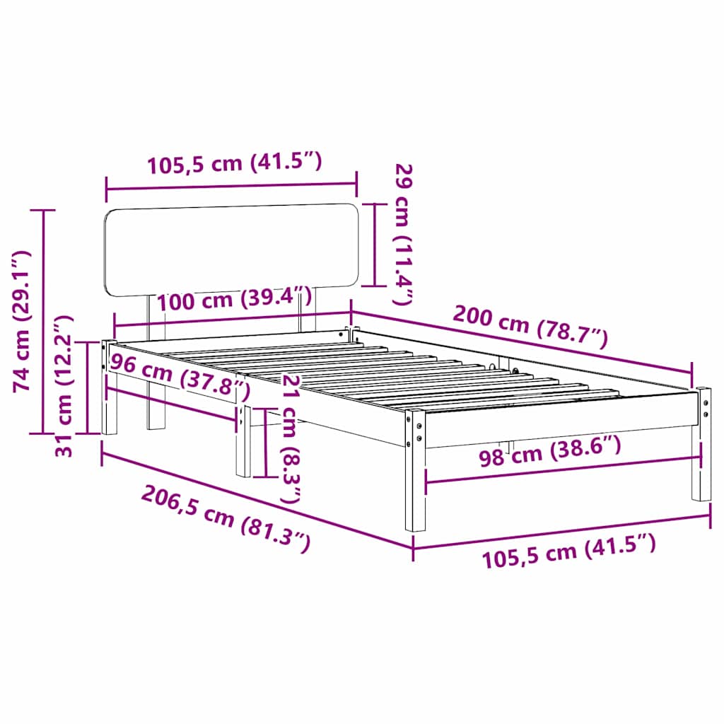 Bettrahmen mit Kopfteil Weiß 100 x 200 cm Massives Kiefernholz
