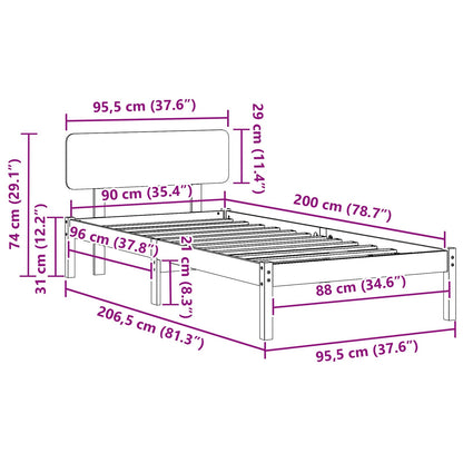 Bettrahmen mit Kopfteil Weiß 90 x 200 cm Massives Kiefernholz