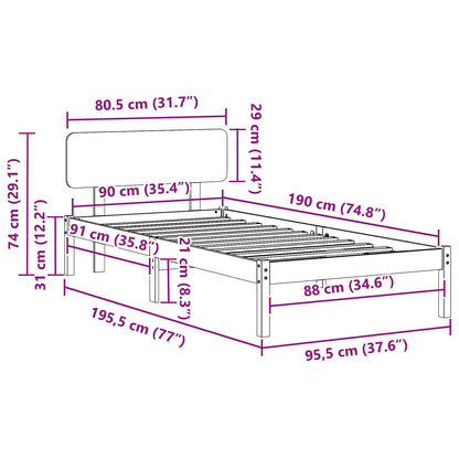 Bettrahmen mit Kopfteil Weiß 90 x 190 cm Massives Kiefernholz