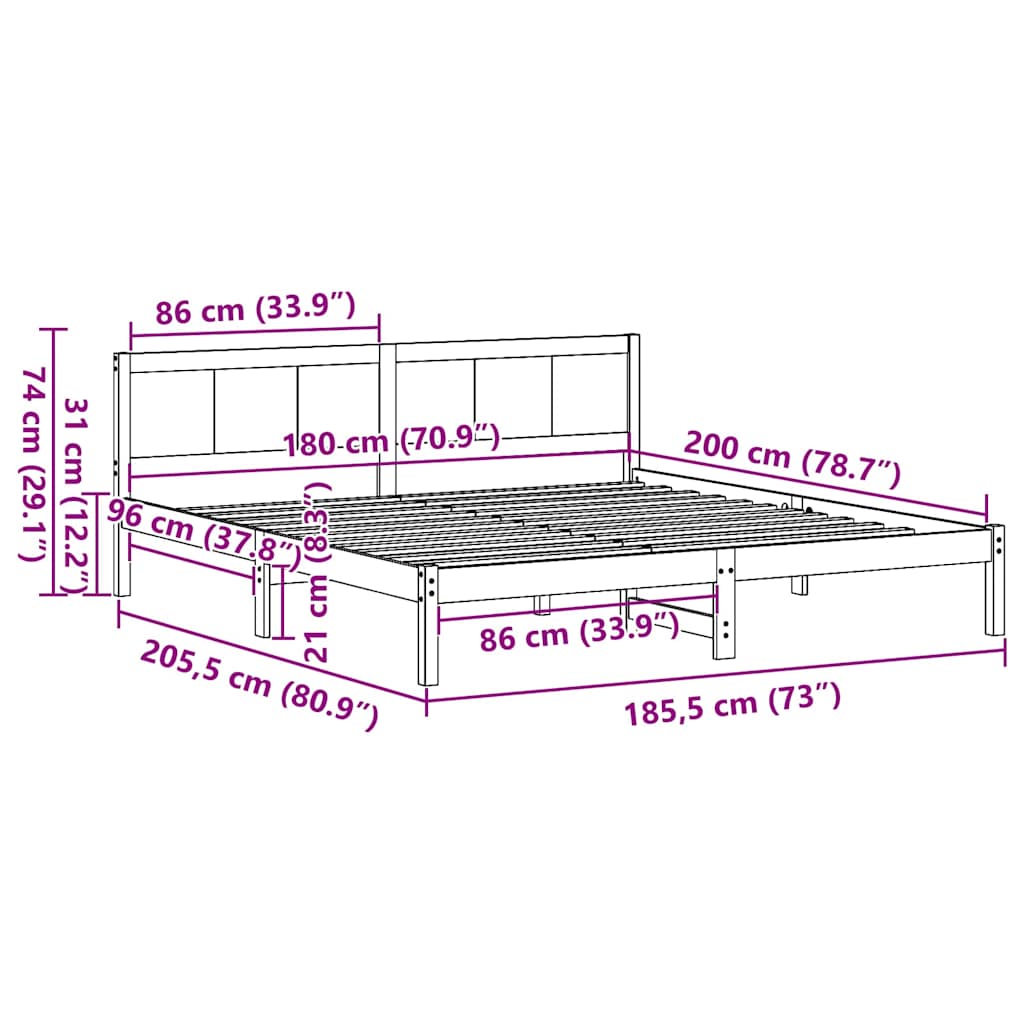 Bettgestell Braun 180 x 200 cm Massivholz Kiefer