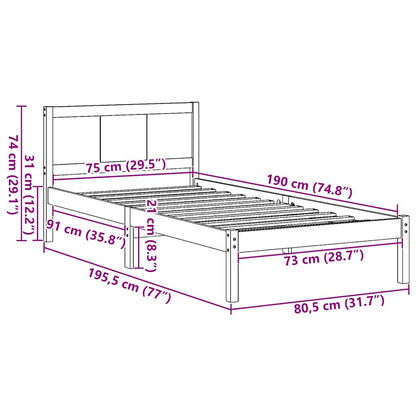 Bettgestell Braun 75 x 190 cm Massivholz Kiefer