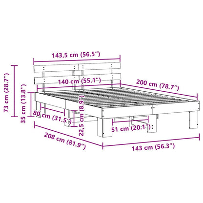 Bettrahmen Wachsbraun 140 x 200 cm Massives Kiefernholz