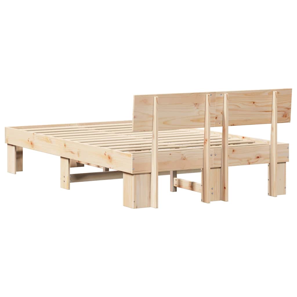 Bettrahmen mit Kopfteil Natur 135 x 190 cm Massives Kiefernholz