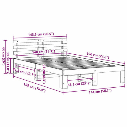 Bettrahmen mit Kopfteil Weiß 140 x 190 cm Massives Kiefernholz