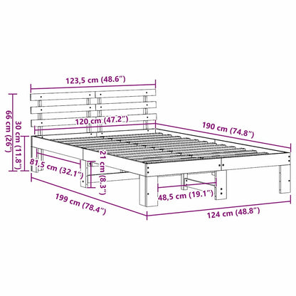 Bettrahmen Wachsbraun 120 x 190 cm Massives Kiefernholz