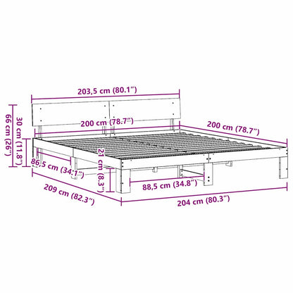 Bettrahmen mit Kopfteil Weiß 200 x 200 cm Massives Kiefernholz