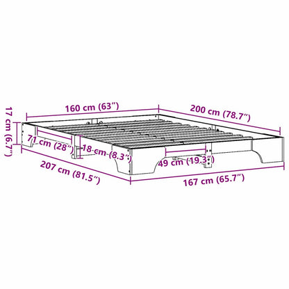 Bettrahmen Natur 160 x 200 cm Massives Kiefernholz