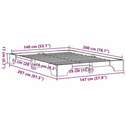Bettrahmen Natur 140 x 200 cm Massives Kiefernholz