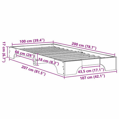 Bettrahmen Natur 100 x 200 cm Massives Kiefernholz