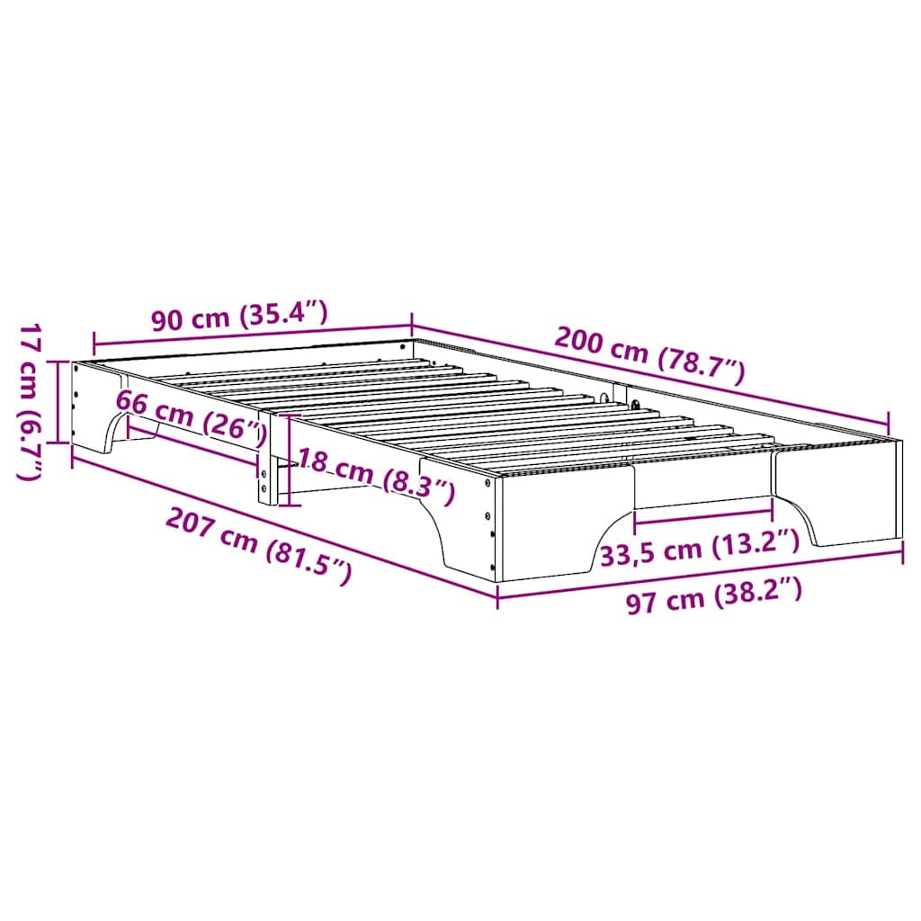 Bettrahmen Weiß 90 x 200 cm Massives Kiefernholz