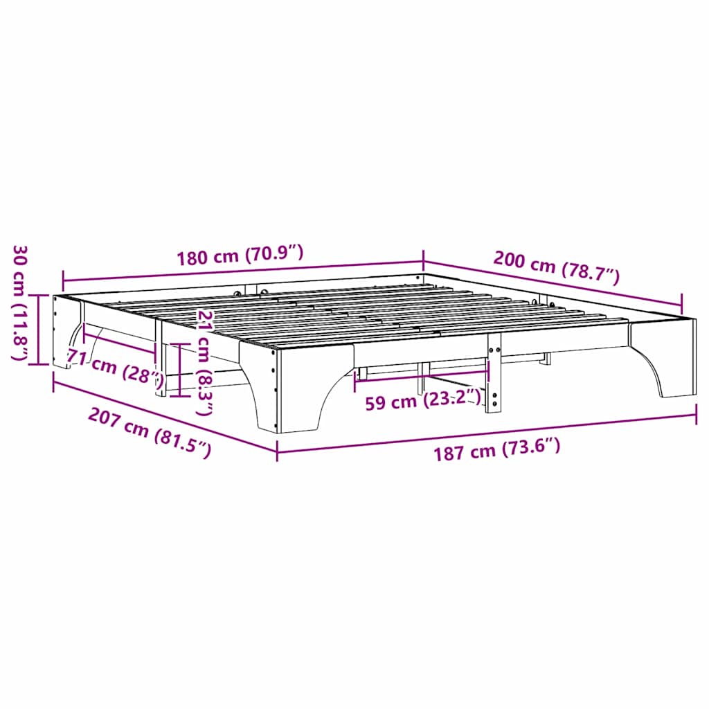 Bettrahmen Wachsbraun 180 x 200 cm Massives Kiefernholz