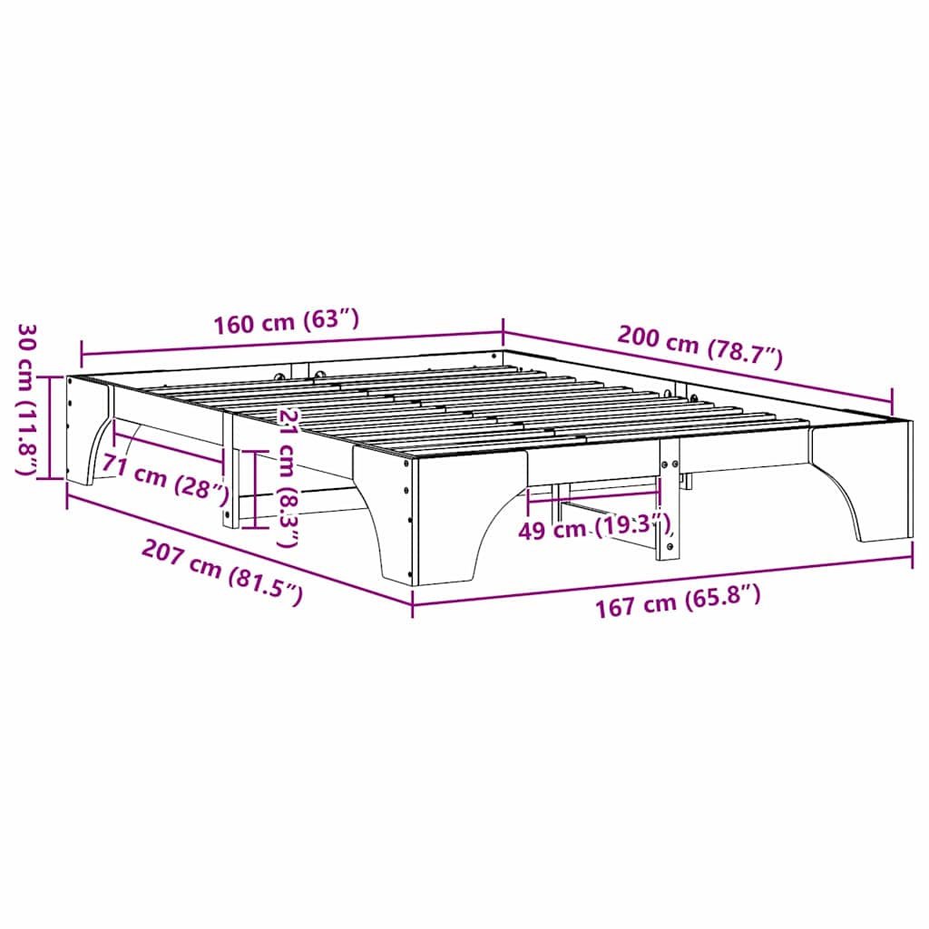 Bettrahmen Weiß 160 x 200 cm Massives Kiefernholz