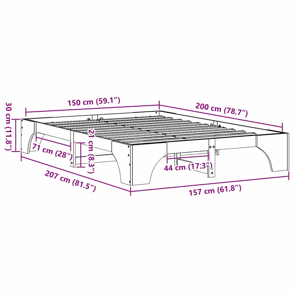 Bettrahmen Weiß 150 x 200 cm Massives Kiefernholz