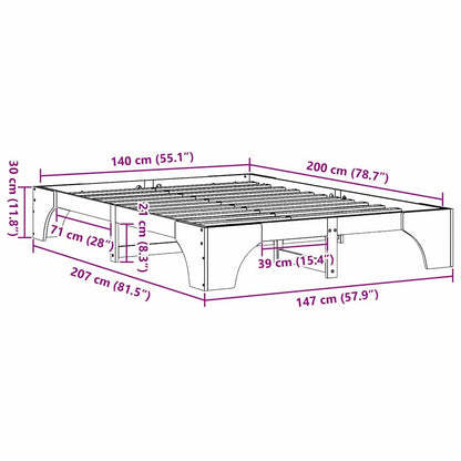 Bettrahmen Wachsbraun 140 x 200 cm Massives Kiefernholz