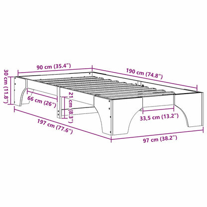 Bettrahmen Natur 90 x 190 cm Massives Kiefernholz