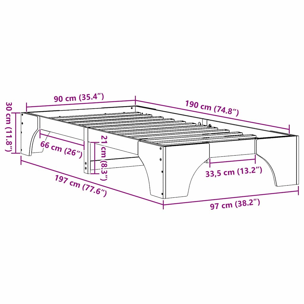 Bettrahmen Weiß 90 x 190 cm Massives Kiefernholz