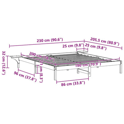 Bettrahmen Wachsbraun 180 x 200 cm Massives Kiefernholz