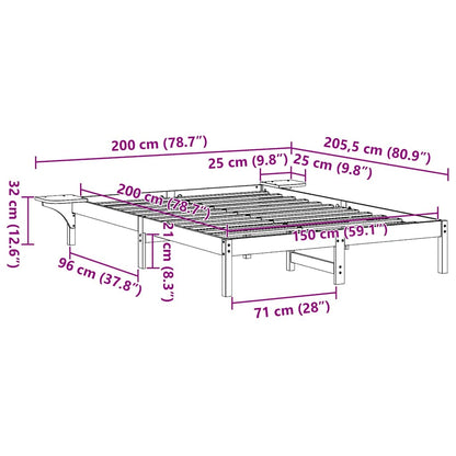 Bettrahmen Natur 150 x 200 cm Massives Kiefernholz