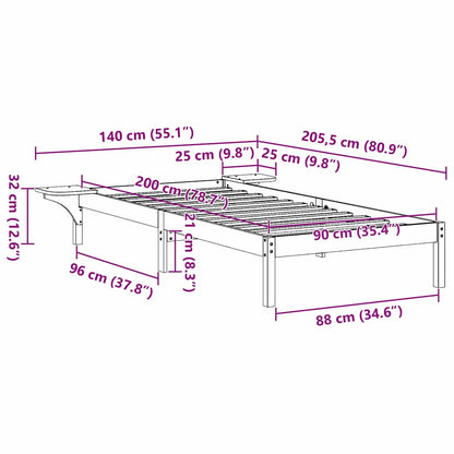 Bettrahmen Weiß 90 x 200 cm Massives Kiefernholz