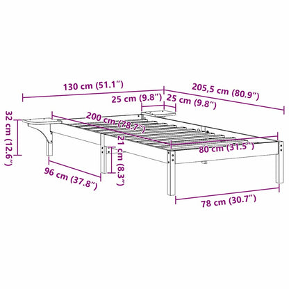 Bettrahmen Natur 80 x 200 cm Massives Kiefernholz