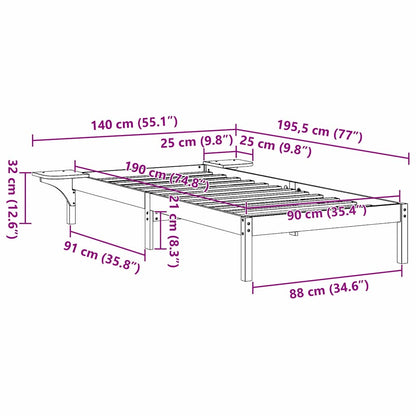 Bettrahmen Natur 90 x 190 cm Massives Kiefernholz