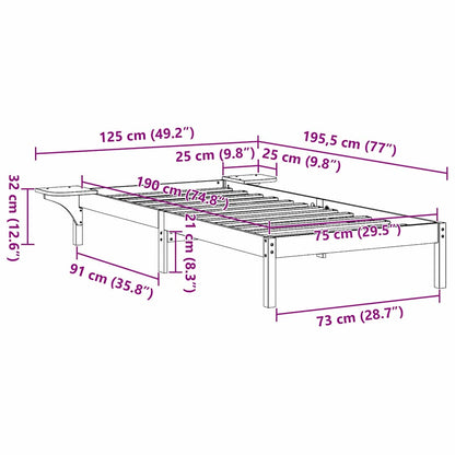 Bettrahmen Wachsbraun 75 x 190 cm Massives Kiefernholz