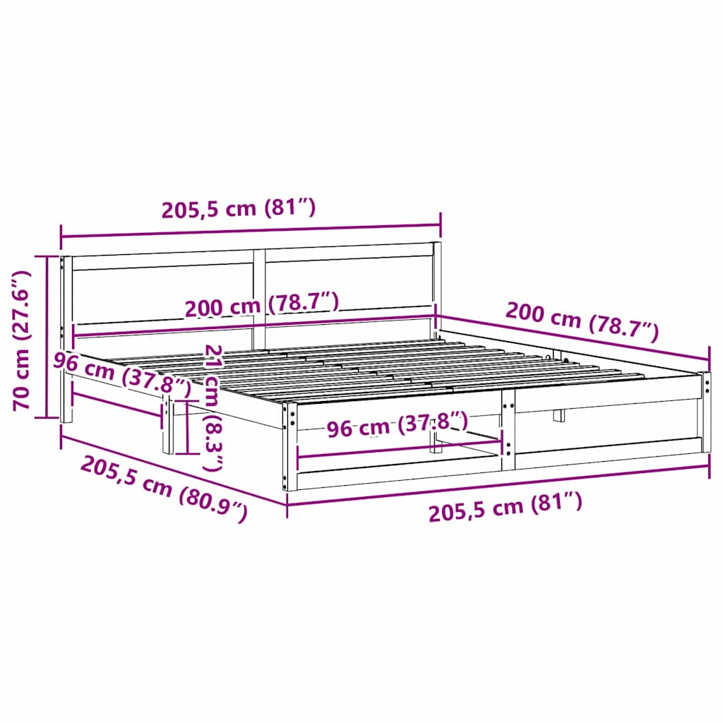 Bettrahmen Wachsbraun 200 x 200 cm Massives Kiefernholz