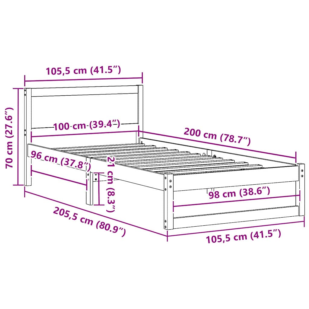 Bettrahmen Wachsbraun 100 x 200 cm Massives Kiefernholz