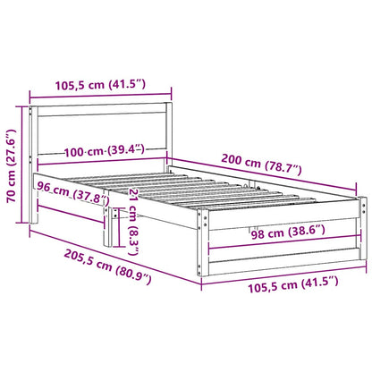 Bettrahmen Wachsbraun 100 x 200 cm Massives Kiefernholz