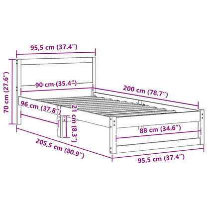 Bettrahmen mit Kopfteil Weiß 90 x 200 cm Massives Kiefernholz