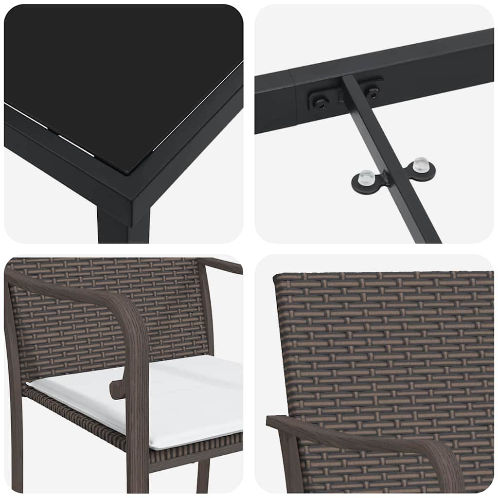 Garten Essgruppe 9 pcs Braun und Schwarz PE-Rattan