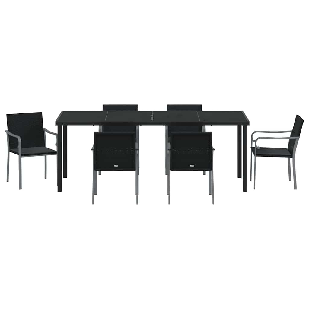 Garten Essgruppe 7 pcs Schwarz und Grau PE-Rattan