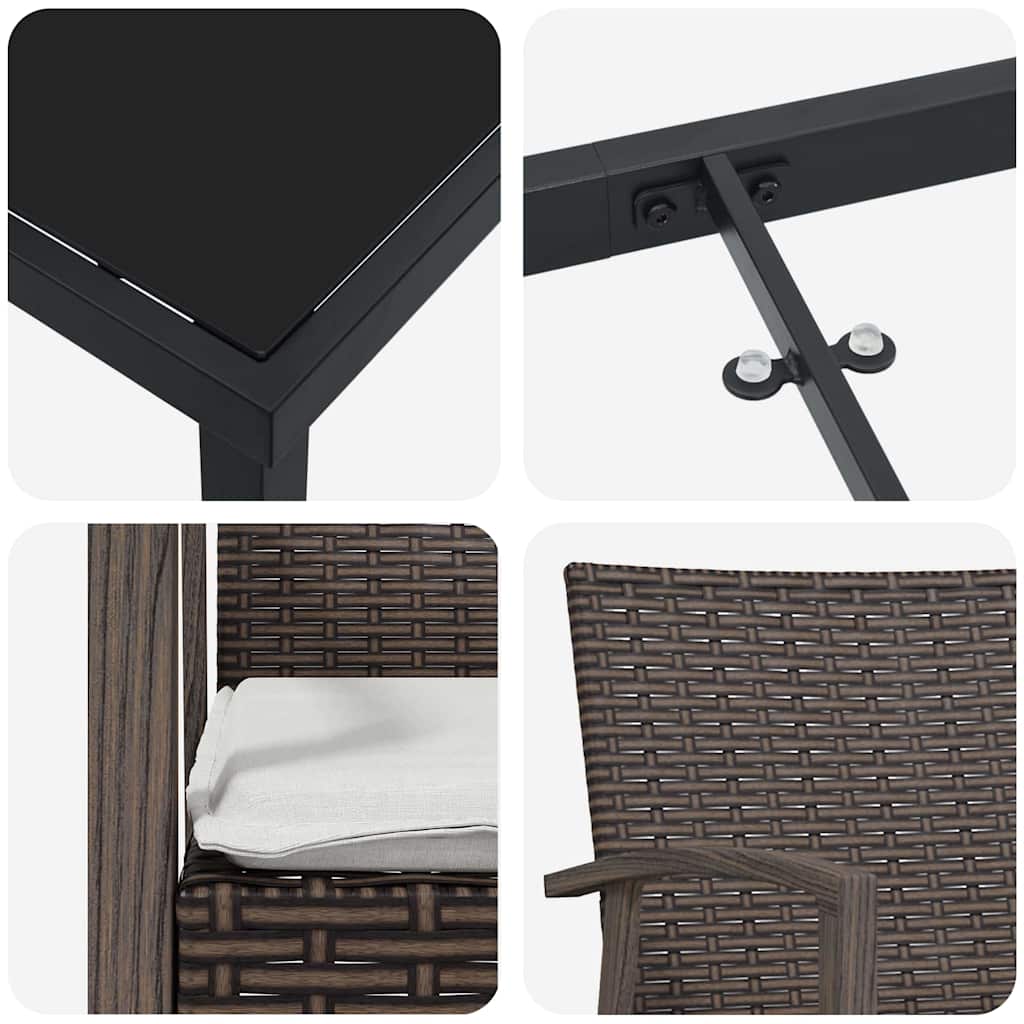 vidaXL Garten Essgruppe 9 pcs Braun und Schwarz PE-Rattan