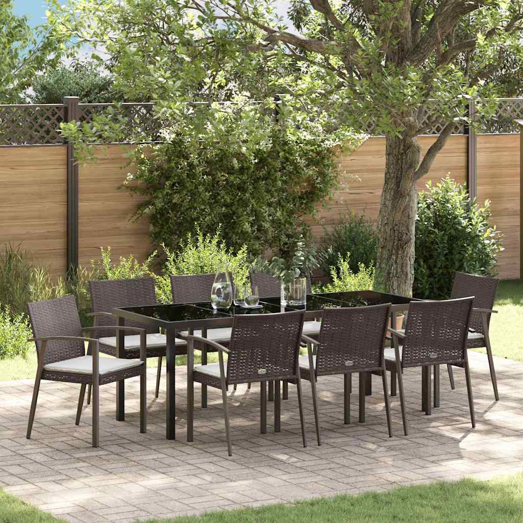 vidaXL Garten Essgruppe 9 pcs Braun und Schwarz PE-Rattan