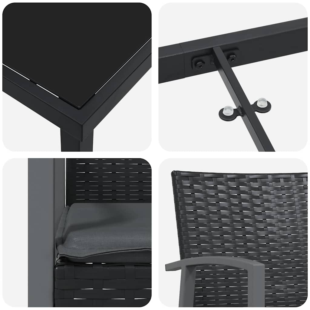 vidaXL Garten Essgruppe 3 pcs Schwarz und Grau PE-Rattan